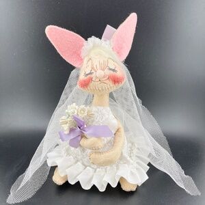 🐰 Annalee Spring- Bunny Bride Figurine –Rare both Eyes Closed–Vintage-Wedding